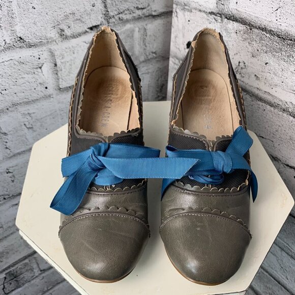 Chelsea Crew Madison Retro Oxford Shoes Grey Leather Whimsigoth Pump - Picture 2 of 11